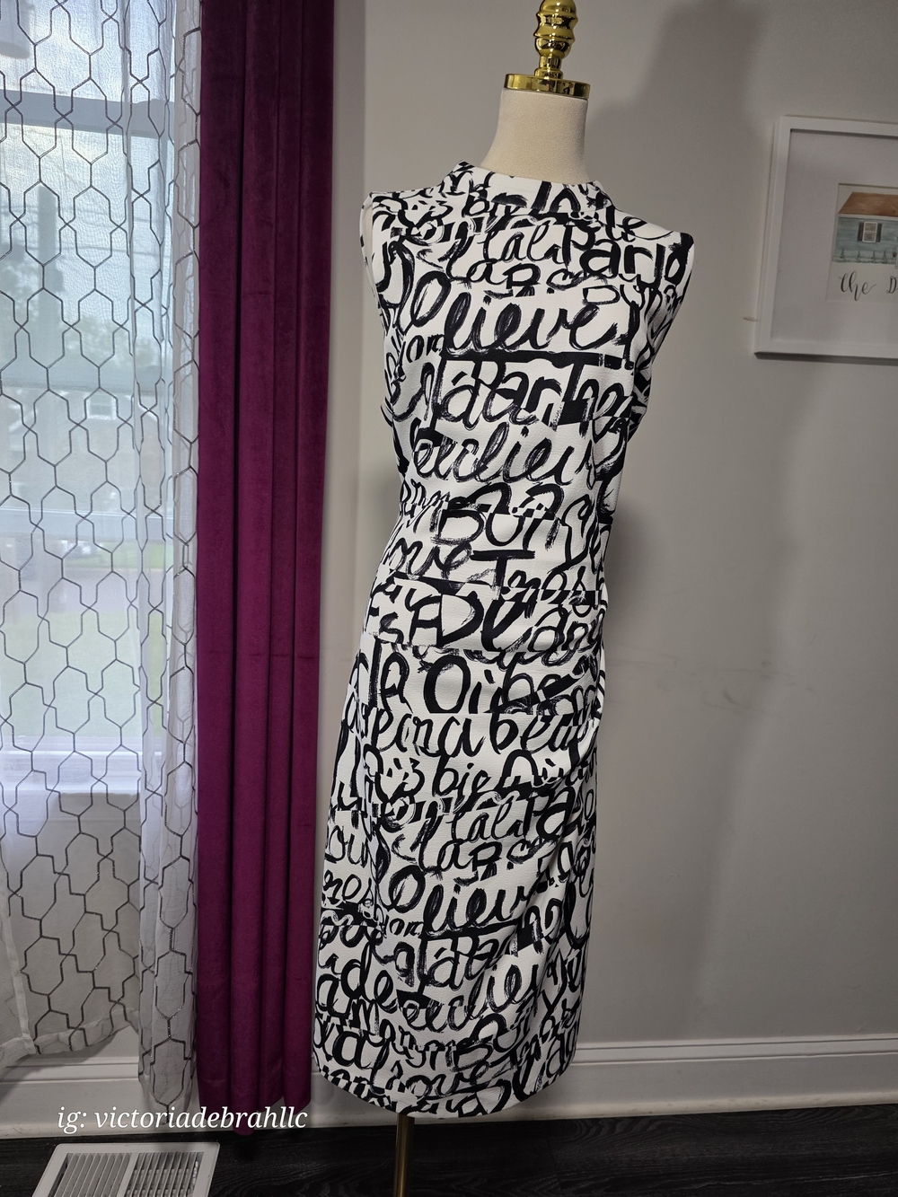 New York & Company Black and White Script Sheath Dress